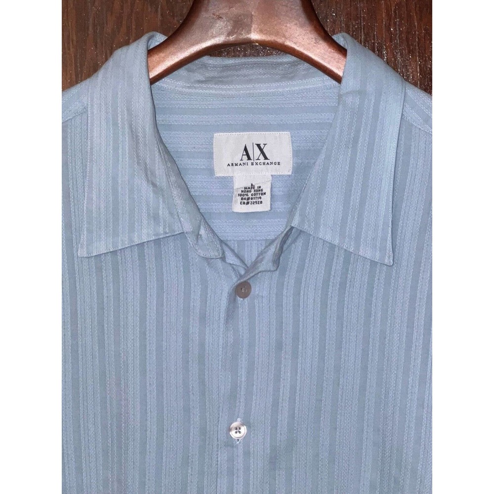 AX ARMANI EXCHANGE SHIRT EXTRA LONG SLEEVE TEXTURED STRIPE PALE BLUE LARGE L